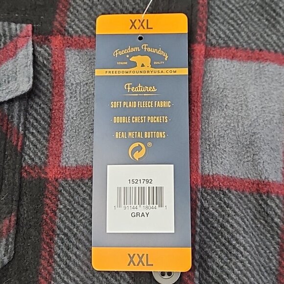Freedom Foundry Soft Plaid Fleece Shirt Men's XXL Grey Plaid NEW Double Pockets - Picture 6 of 16